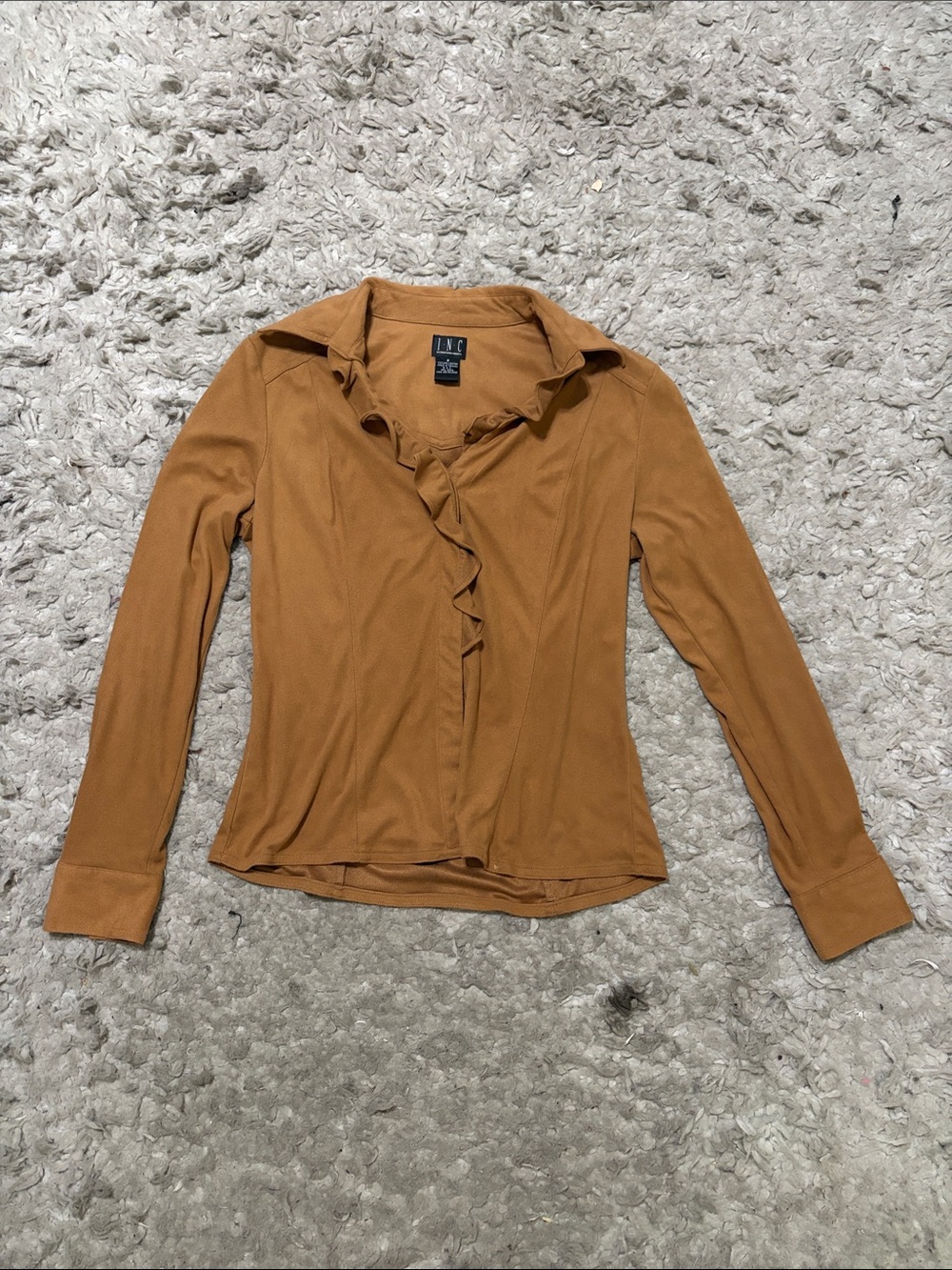 INC International Concepts Rust-Orange Ruffle Front Button-Down Top